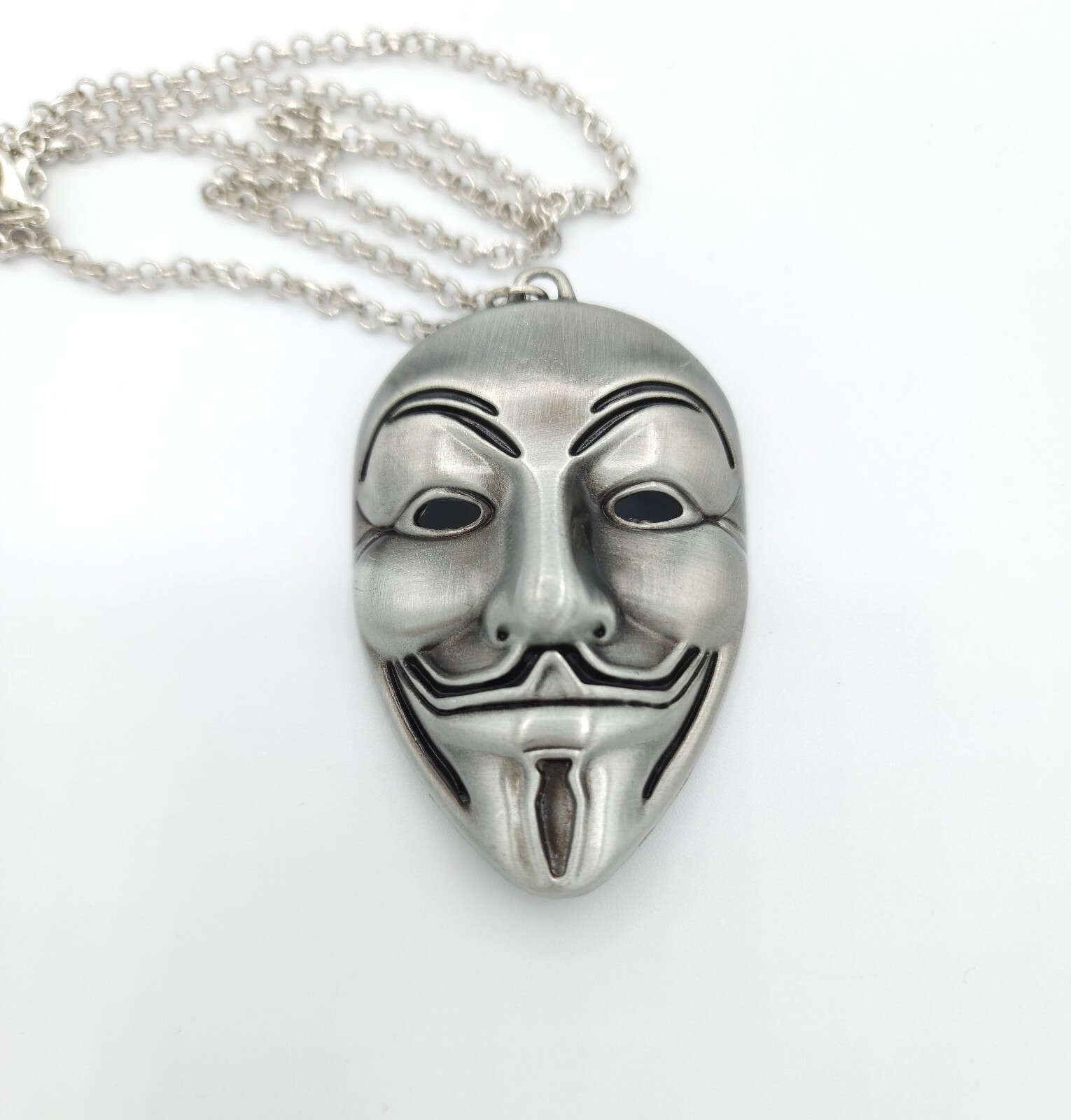 Guy Fawkes Mask SILVER Necklace Embrace Rebellion and Freedom Defiance Liberty