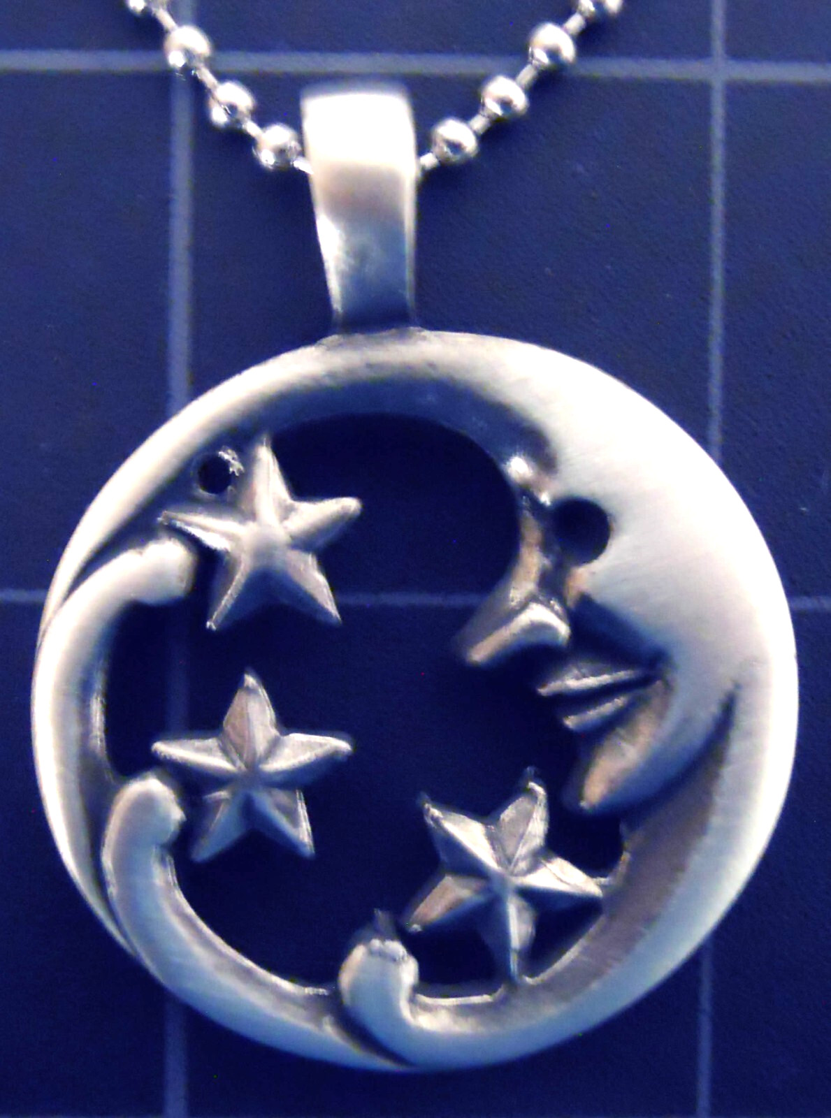 Necklace MOON & STARS Pendant Stainless Steel Ball Chain New Old Stock Rare
