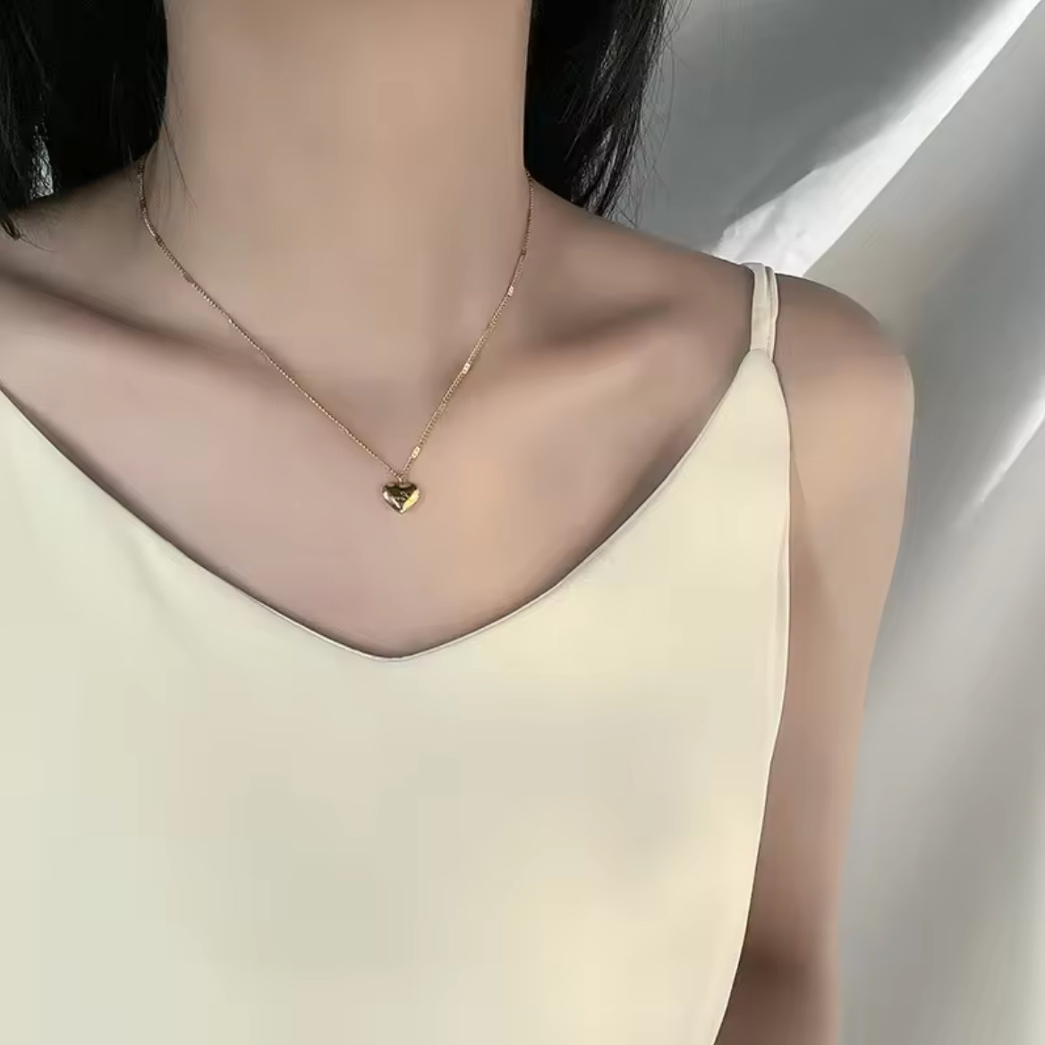 18K Gold Stainless Steel Love Floating Heart Pendant Chain Necklace Love Gift