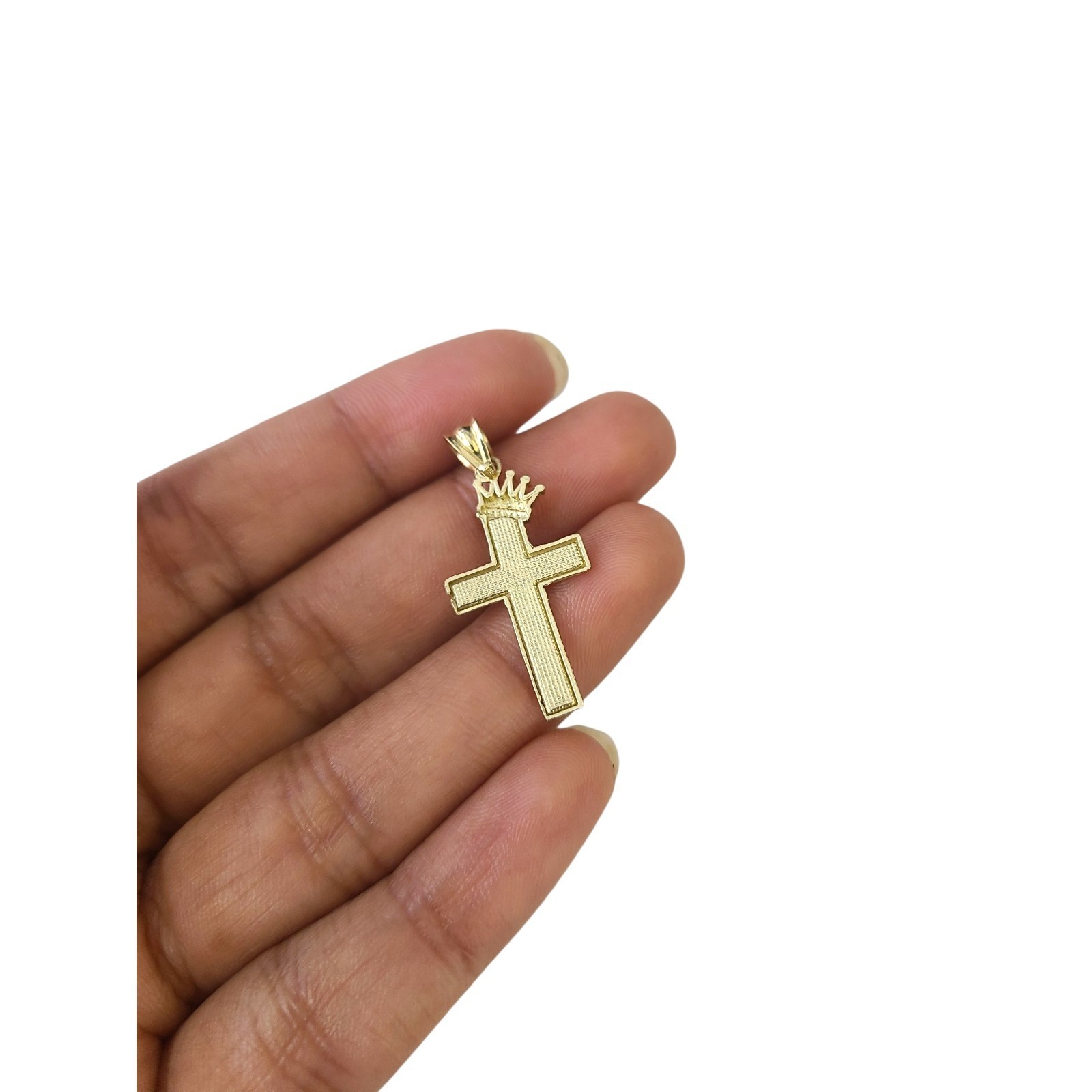 10K Gold Franco Chain 1mm Crown Cross Charm 16″-24″ Necklace Women Men