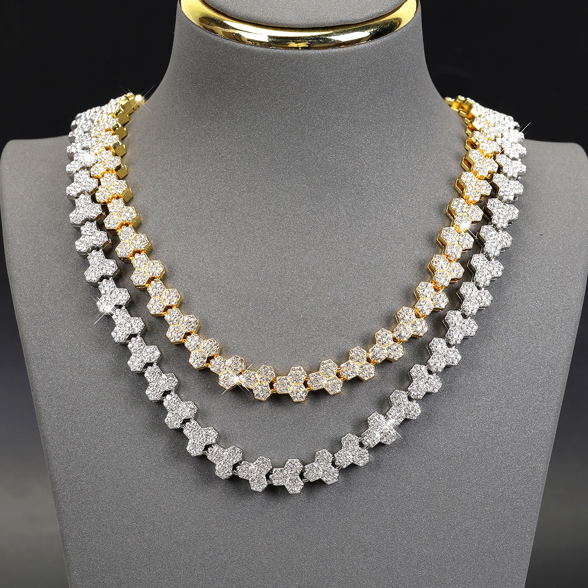 Tennis Jewelry Set Gold Stainless Steel zirconia stone unisex Necklace Bracelet