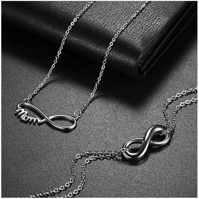 2Pcs Stainless Infinity Love Pendant Necklace Bracelet Set Mother Birthday Gift