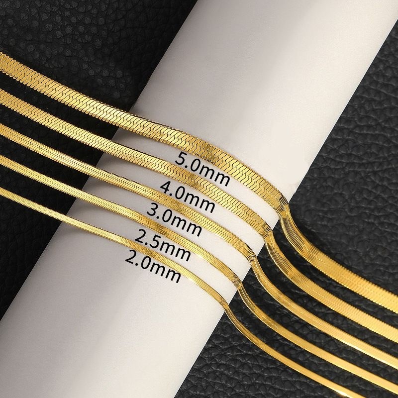 14K Gold Titanium Steel Snake Chain Necklace Flat Herringbone Choker Necklace