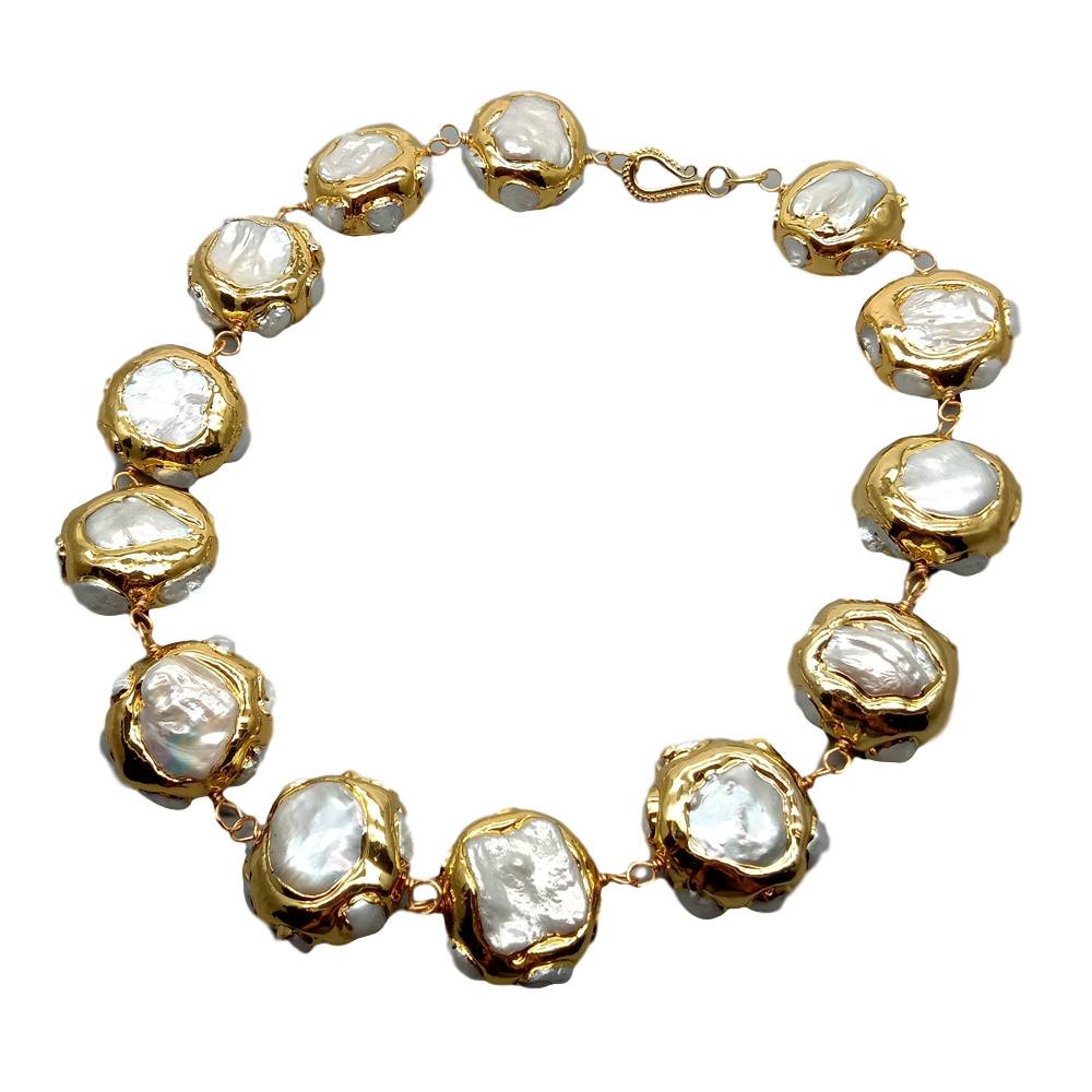 19.5″ Freshwater Cultured White Keshi Pearl Electroplated 24k Gold Necklace