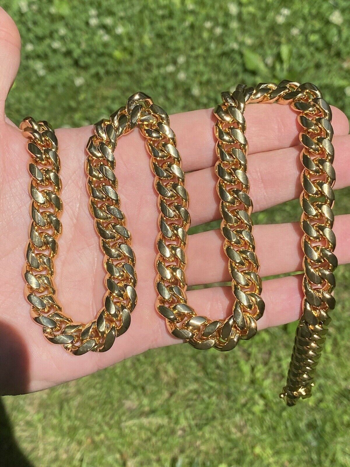 12mm 30″ Men Miami Cuban Link Necklace 14k Gold Plated Stainless Steel Chain