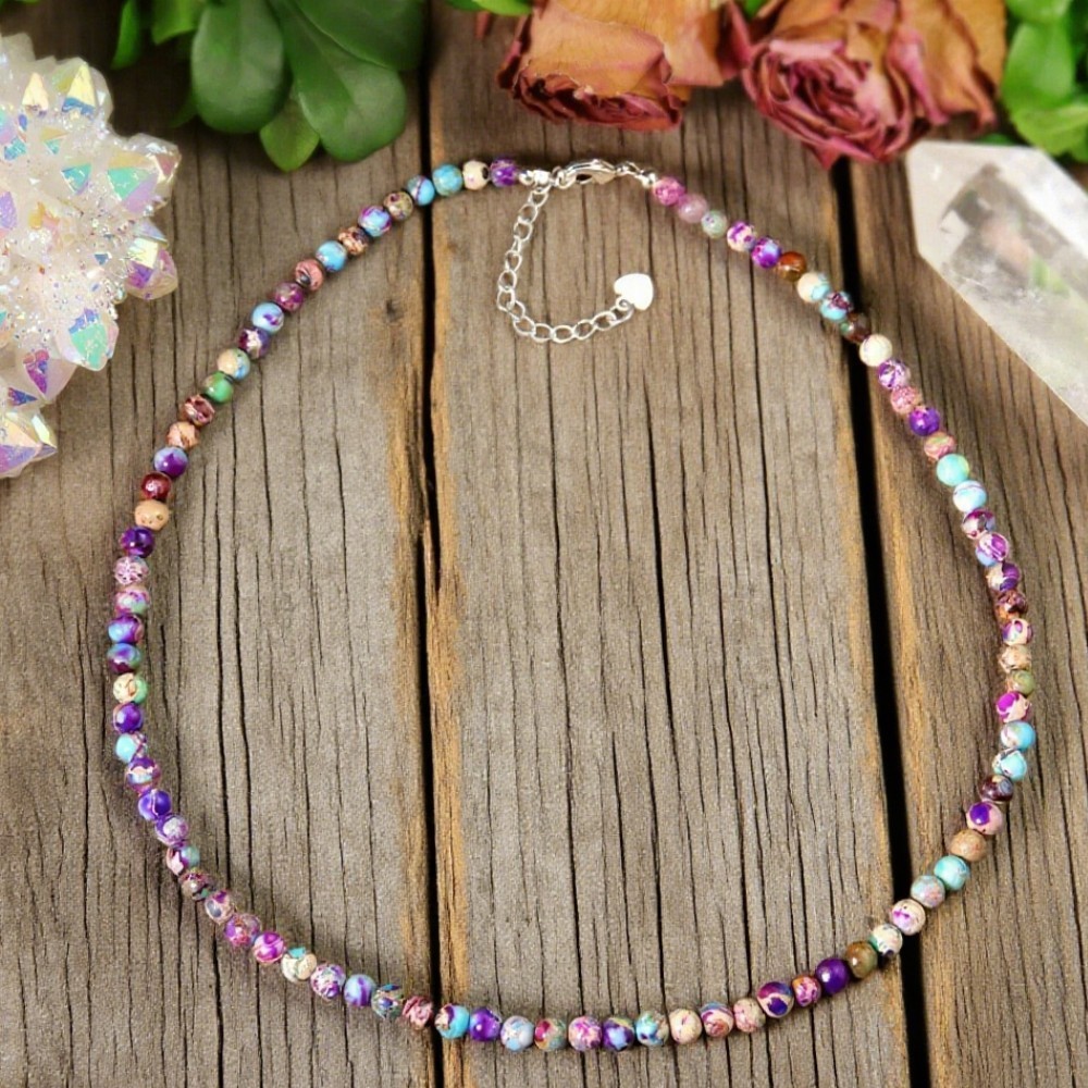 Natural Galaxy Sea Sediment Jasper Choker Minimalist Rainbow Stone Necklace
