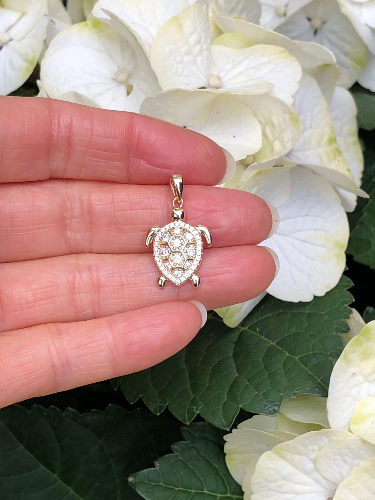 925 Sterling Silver CZ Gold Sea Turtle Pendant Small 18mm(0.71″)/24mm(0.94″)