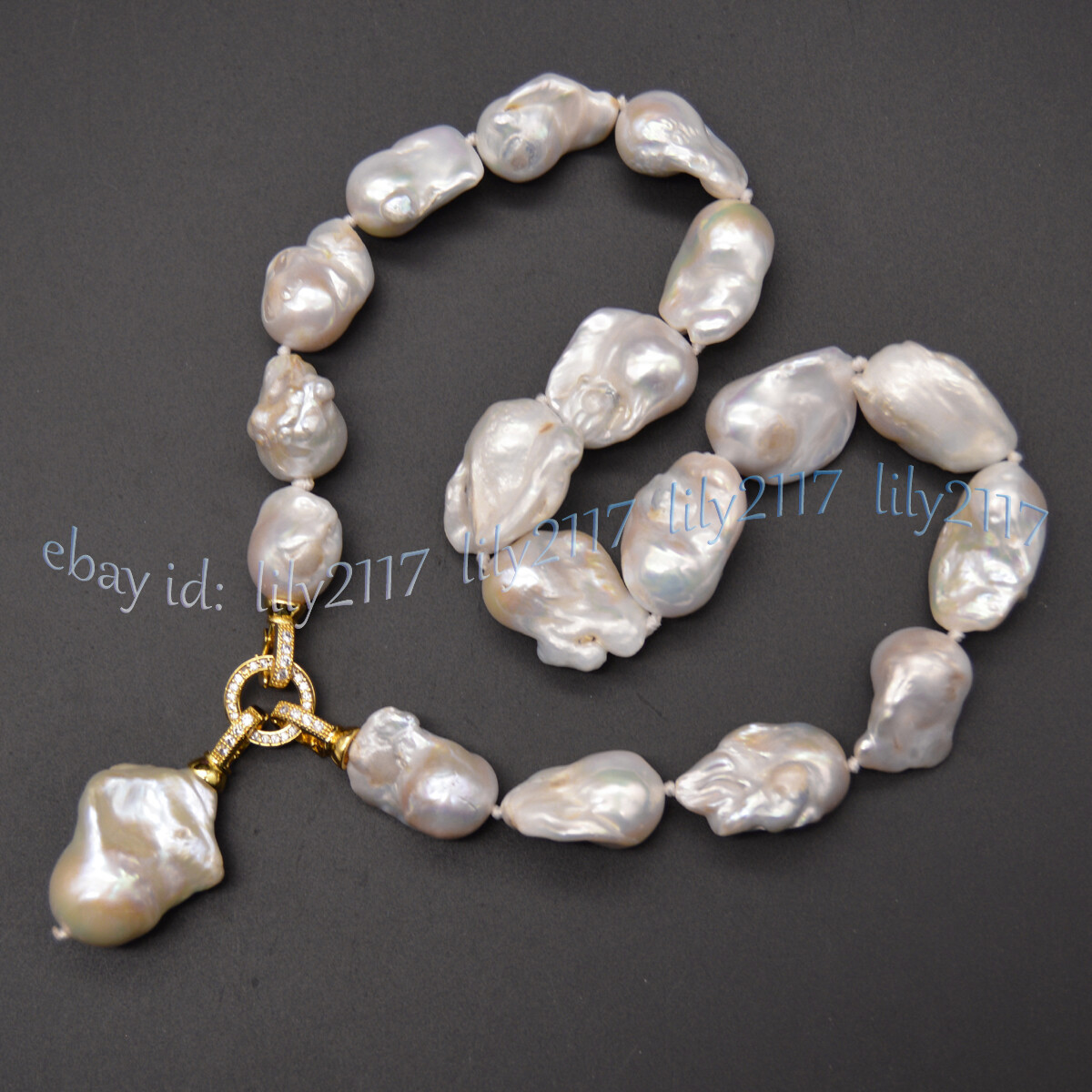 Large 15-25mm Genuine Natural White Keshi Reborn Baroque Pearl Pendant Necklace