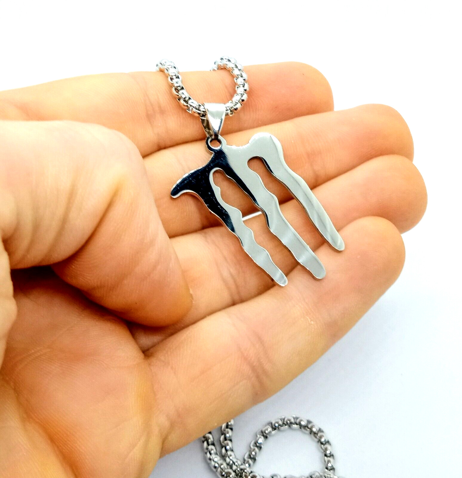 MONSTER ENERGY DRINK NECKLACE Silver Stainless Steel Pendant & 23″ Quality Chain