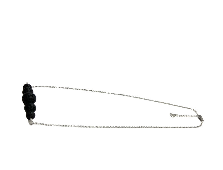 Black Round Nature Lava Rock Graduated Beads Aromatherapy Pendant Necklace 20″