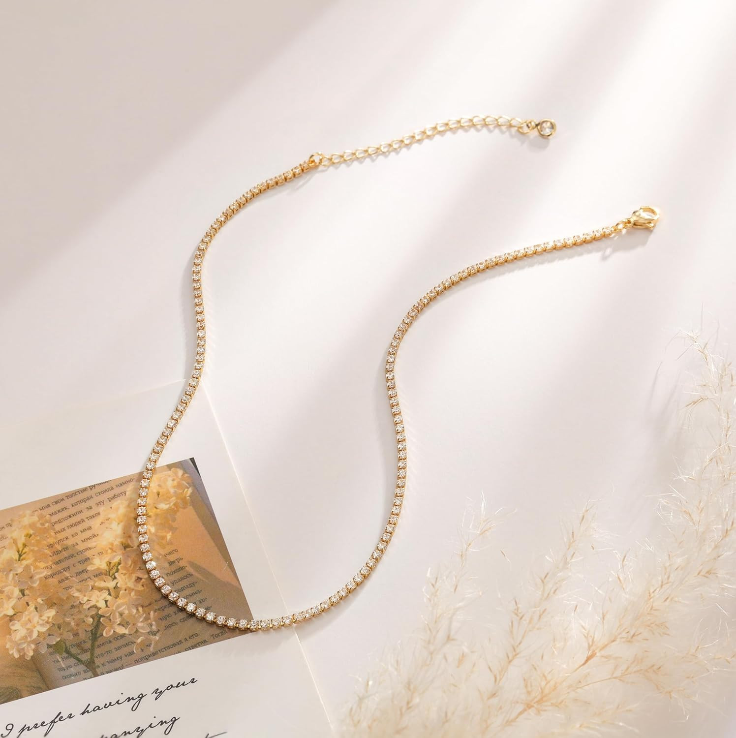 14K Gold Tennis Necklace Women’s CZ Sterling Silver Dainty Rhinestone Chain Gift