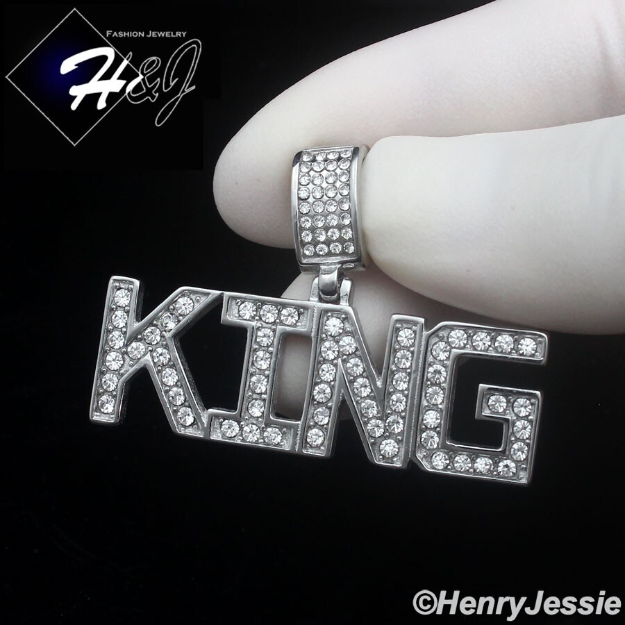 MEN’s Stainless Steel ICY Bling CZ 3D HipHop “KING” Letter Pendant*P148
