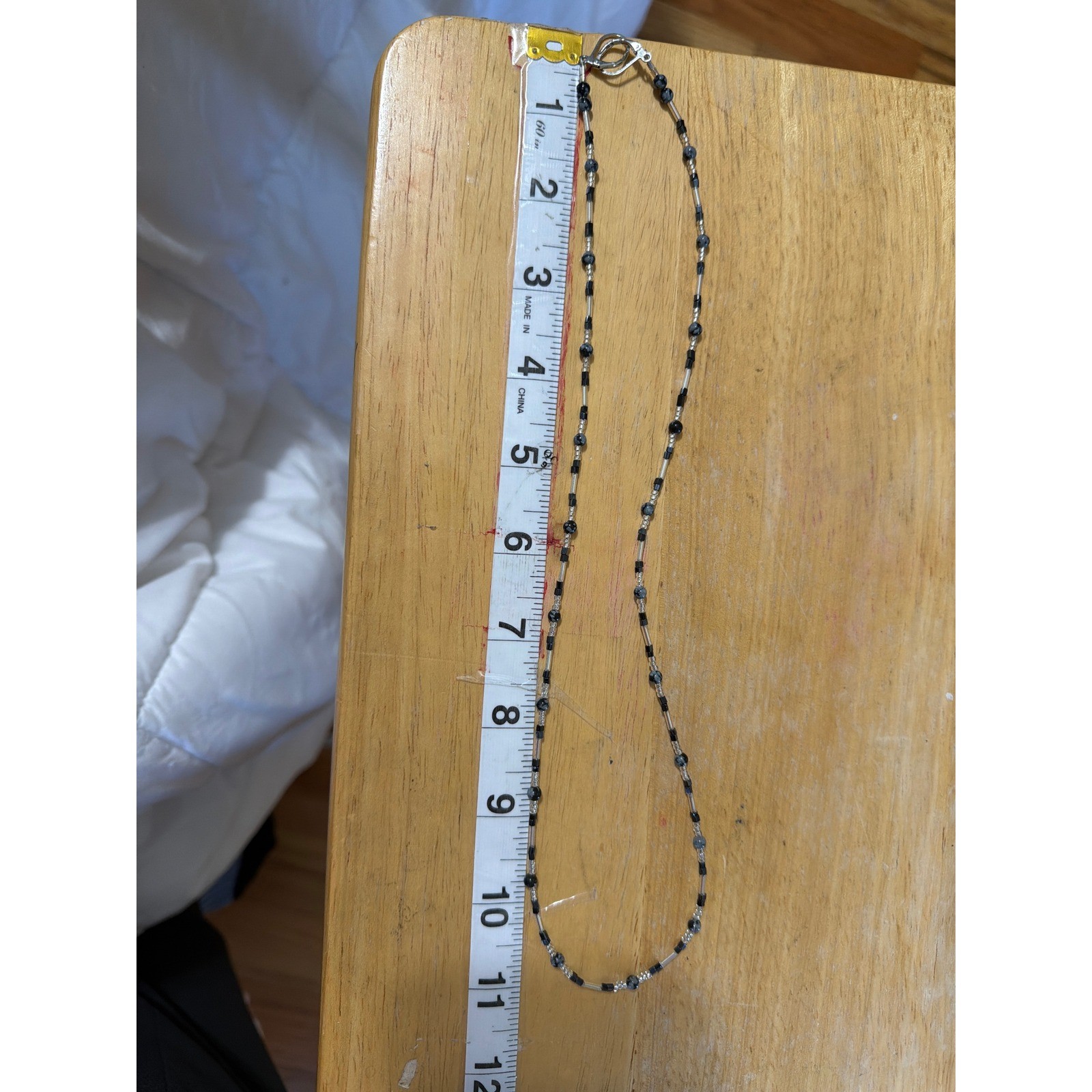 Black Grey Clear Beaded Strand Necklace Silver Tone Lobster Clasp