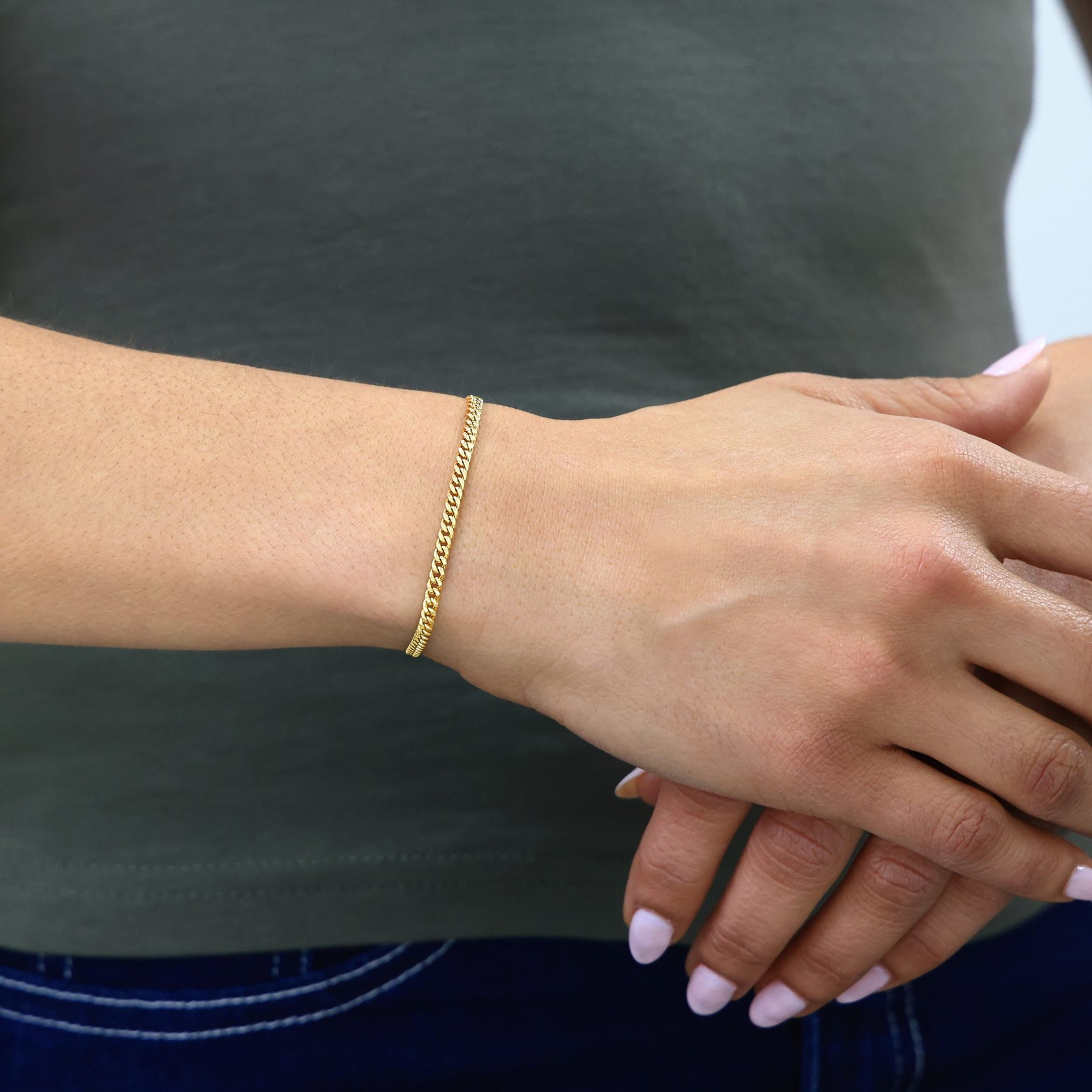 10K Yellow Gold 3mm Miami Cuban Link Chain Bracelet Men Women 7″ 7.5″ 8″ 8.5″ 9″