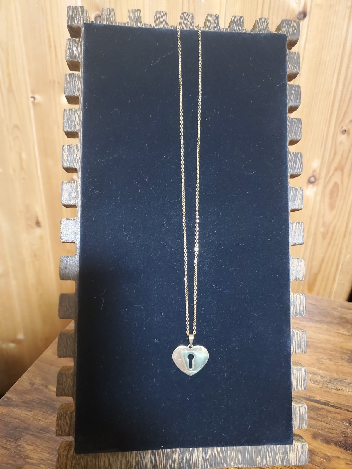 Heart and Lock Chain Necklace Gold Tone