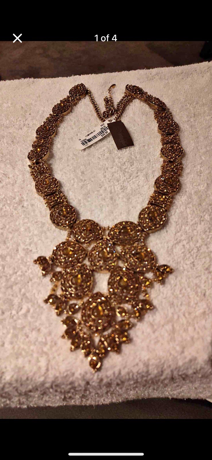 Gold Plated Statement Bib Necklace Teardrop Yellow Crystal Cluster Adjustable
