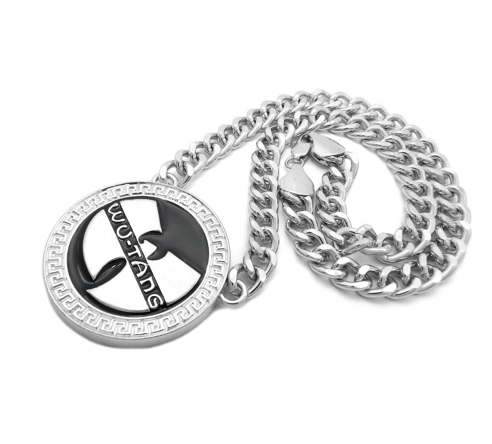 Silver PT Large WU TANG Pendant & 9mm 18″ 20″ 24″ Cuban Chain Hip Hop Necklace