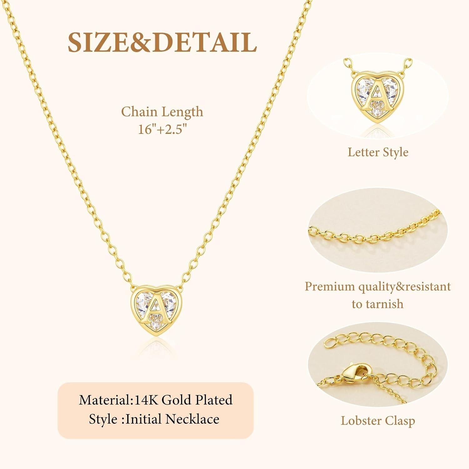 Elegant A-Z Heart Initial Necklace with Cubic Zirconia – Gift-Ready Jewelry