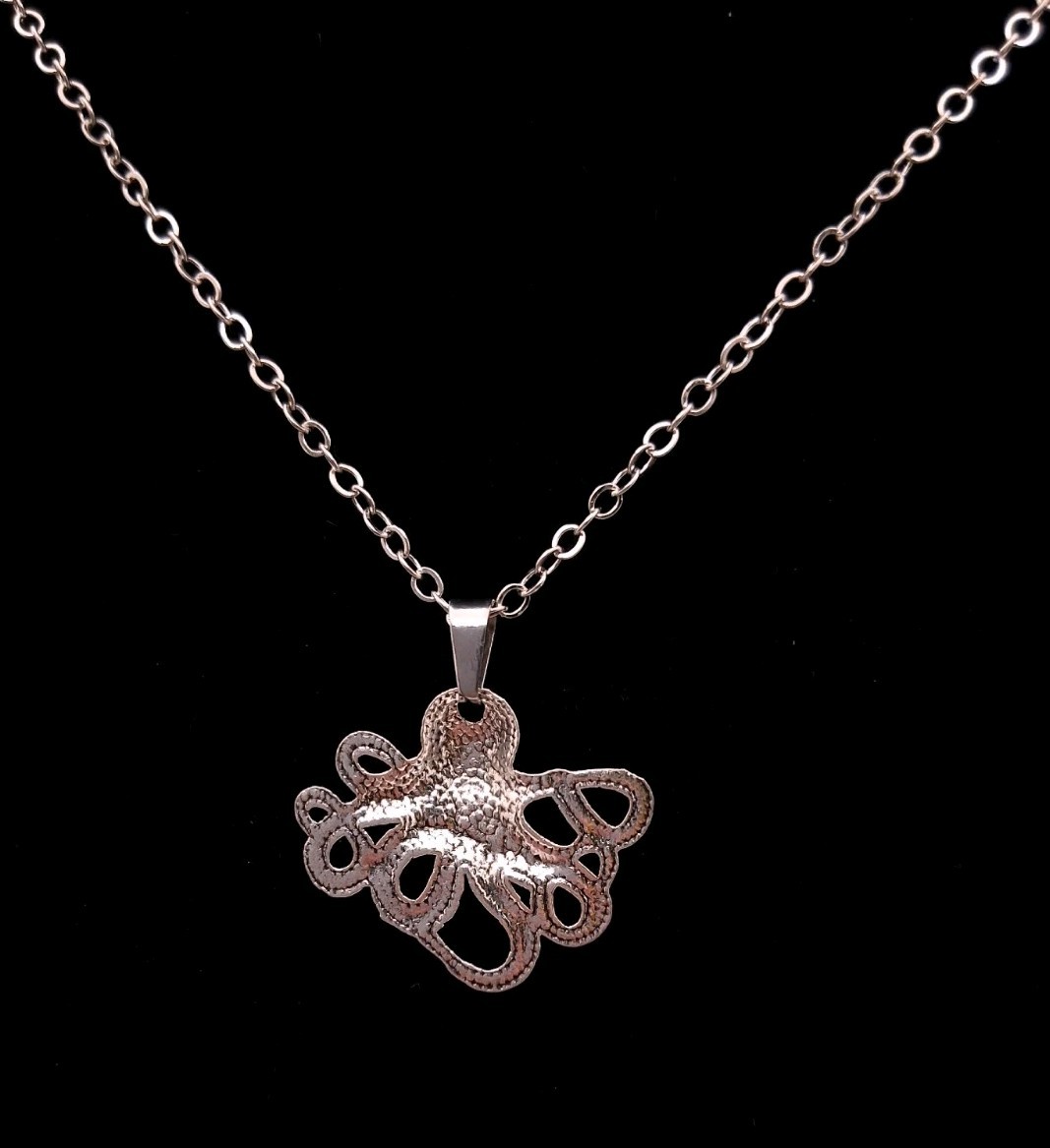 Octopus Pendant Necklace Nature Beach Ocean Vacation Gift Silver Toned