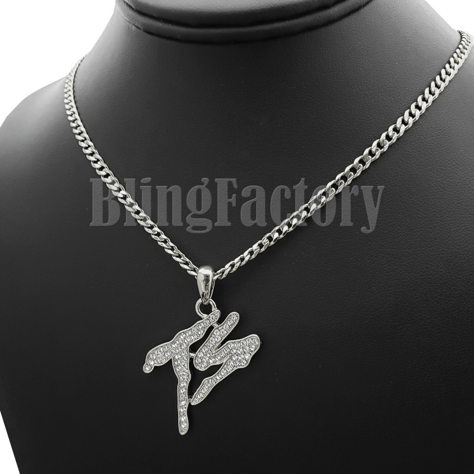 Hip Hop Silver PT TS Terror Squad Pendant & 18″ 20″ 24″ Cuban Chain Necklace