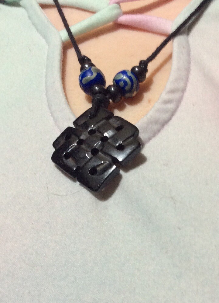 Endless Knot Pendant with Black Cotton Cord Handmade in Nepal – Black
