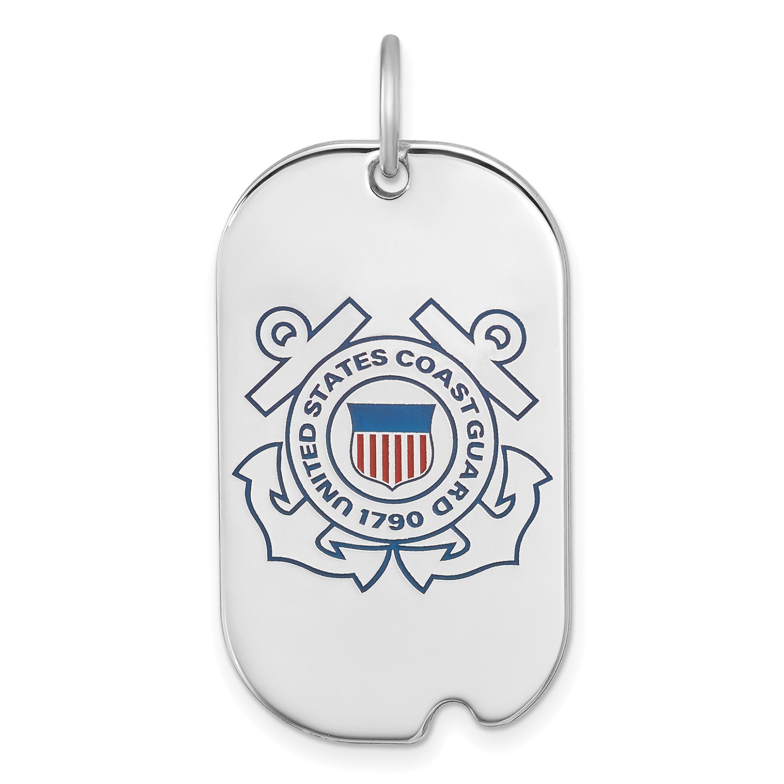 34x19mm Sterling Silver US Coast Guard Dog Tag Pendant w/24″ Stainless Chain