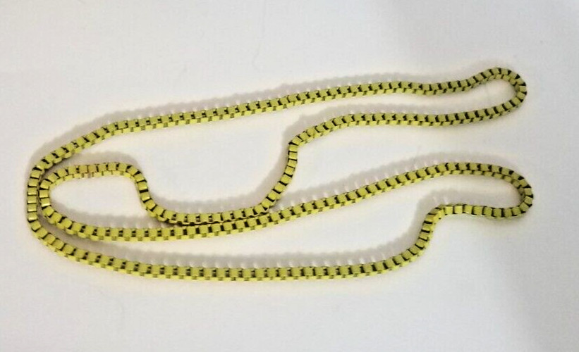 Vintage Venetian Yellow Stainless Steel Box Chain Necklace Costume Fashion