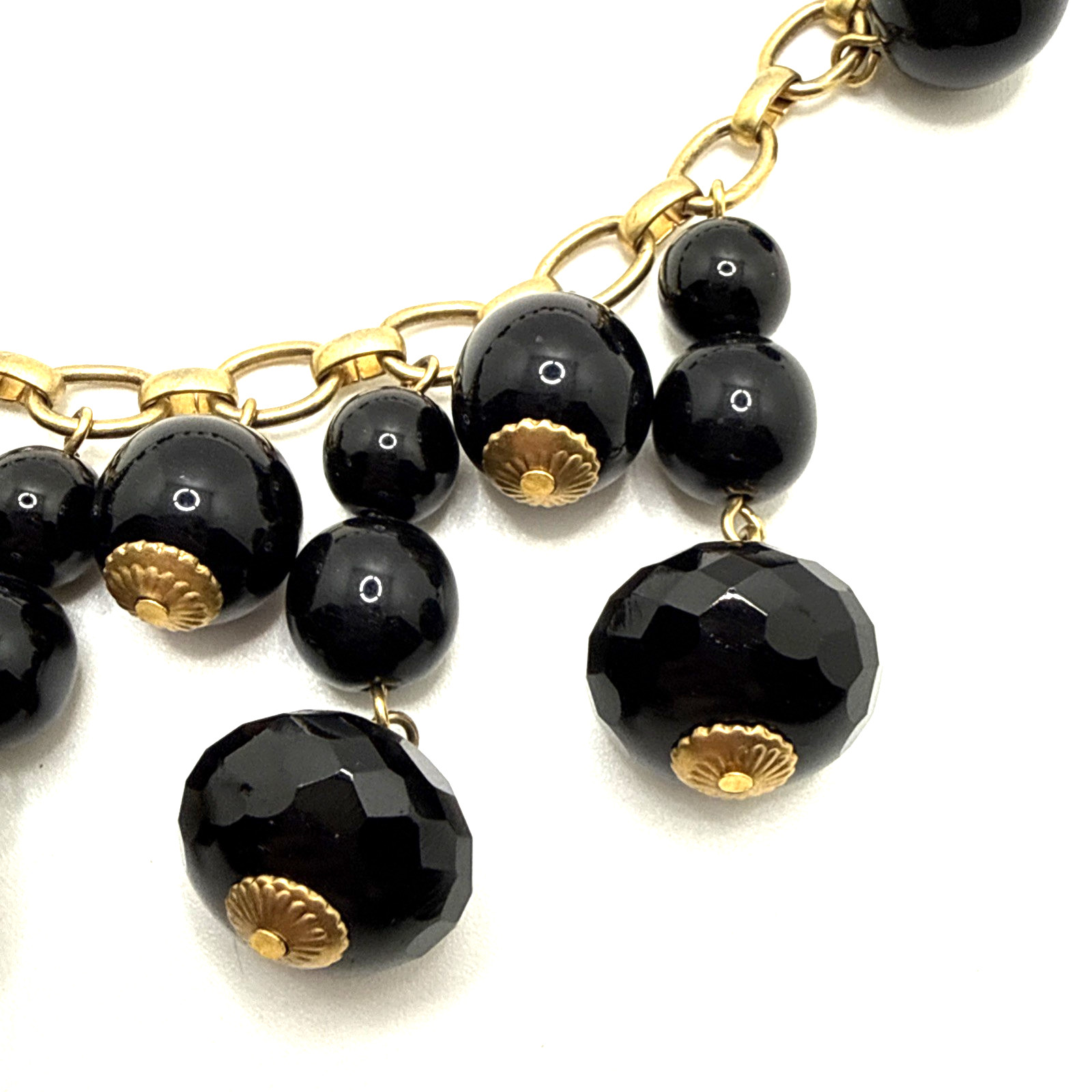 LOREN HOPE Black Dangle Bead Bib Necklace Gold Tone Collar Statement 18″ – 20″