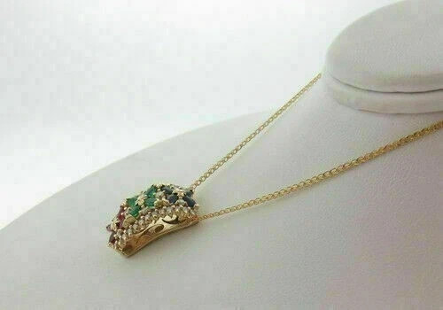2Ct Round Cut Simulated Ruby, Sapphire & Emerald Pendant 14k Yellow Gold Plated