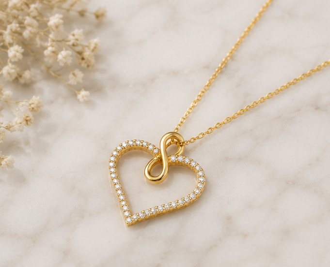 Elegant Heart Pendant Necklace – Round Simulated Diamond 14K Yellow Gold Plated