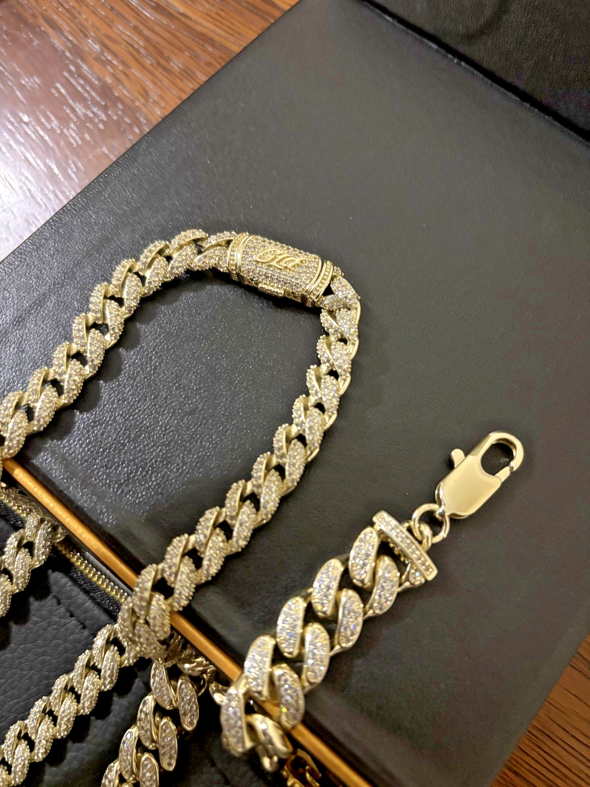 GLD 18″ 8.5mm CZ Cuban Link Necklace & 12-16″ 12mm Choker Yellow Gold Bundle