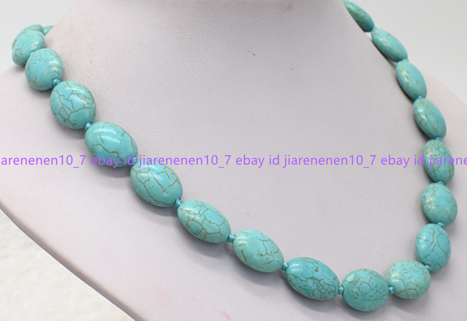 Natural 13x18mm Blue Turquoise Oval Gemstone Necklace 18-36 In