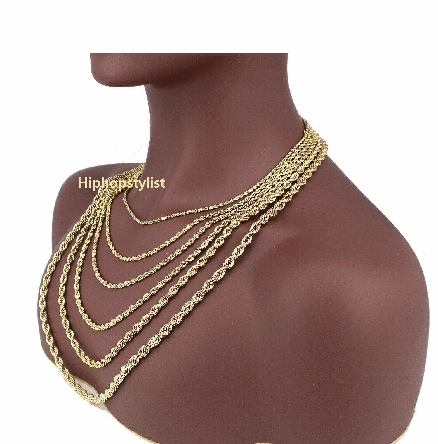 14k Yellow Rope Chain Necklace Bracelet 2mm 3mm 4mm 5mm 6mm Width Gold Plated