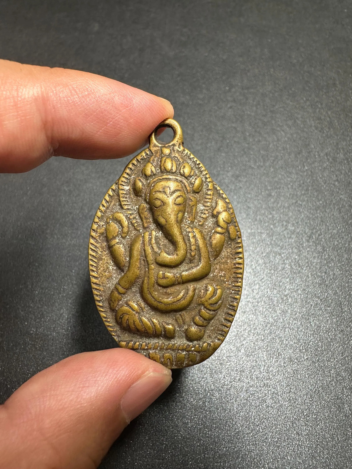 Vintage Brass Ganesha Pendant, Hindu Elephant God Amulet, Nepal Ganesh Charm, S