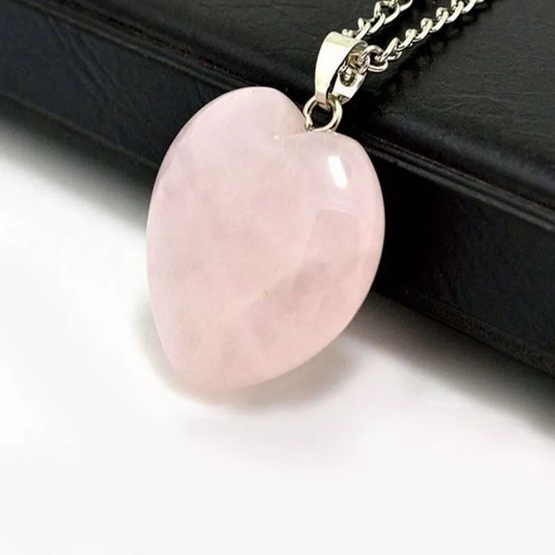 Natural Pink Quartz Heart Necklace – Elegant Gemstone Pendant Jewelry Gift