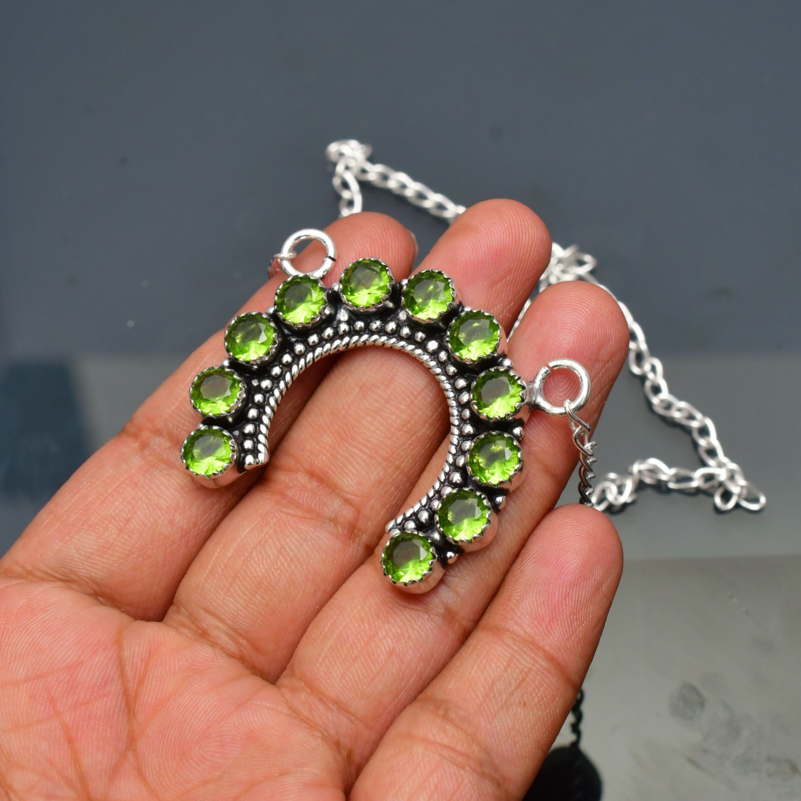 Peridot Gemstone 925 sterling silver Handmade Necklace Jewelry Size : 16-20″
