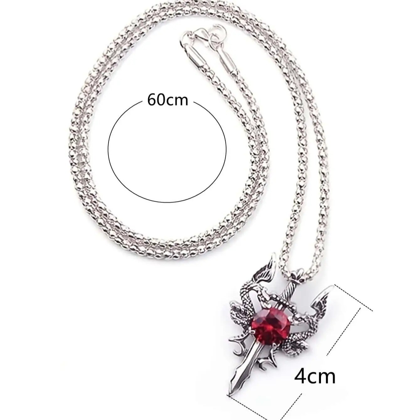 Gothic Dragon Pendant Necklace Men’s Retro Rhinestone Long Chain Jewelry