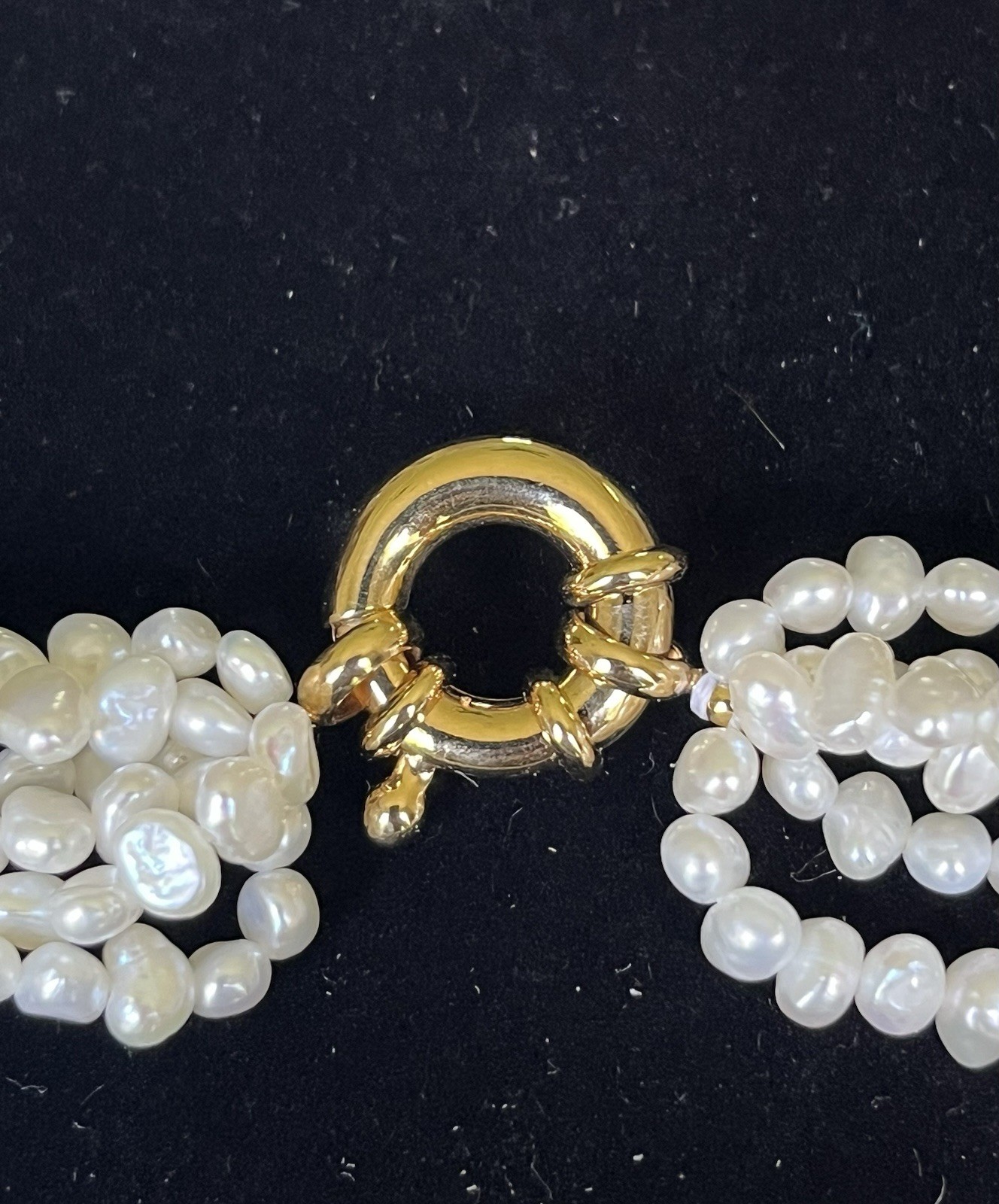 Multi-strand white baroque seed pearl bead necklace gold-tone spring ring clasp