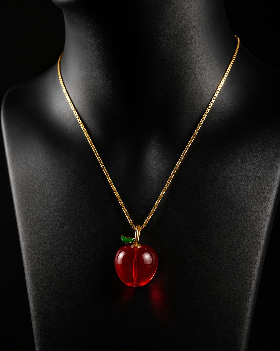 Red Apple Pendant Necklace Gold Plated Chain Glass Fruit Charm Cute Gift 18″