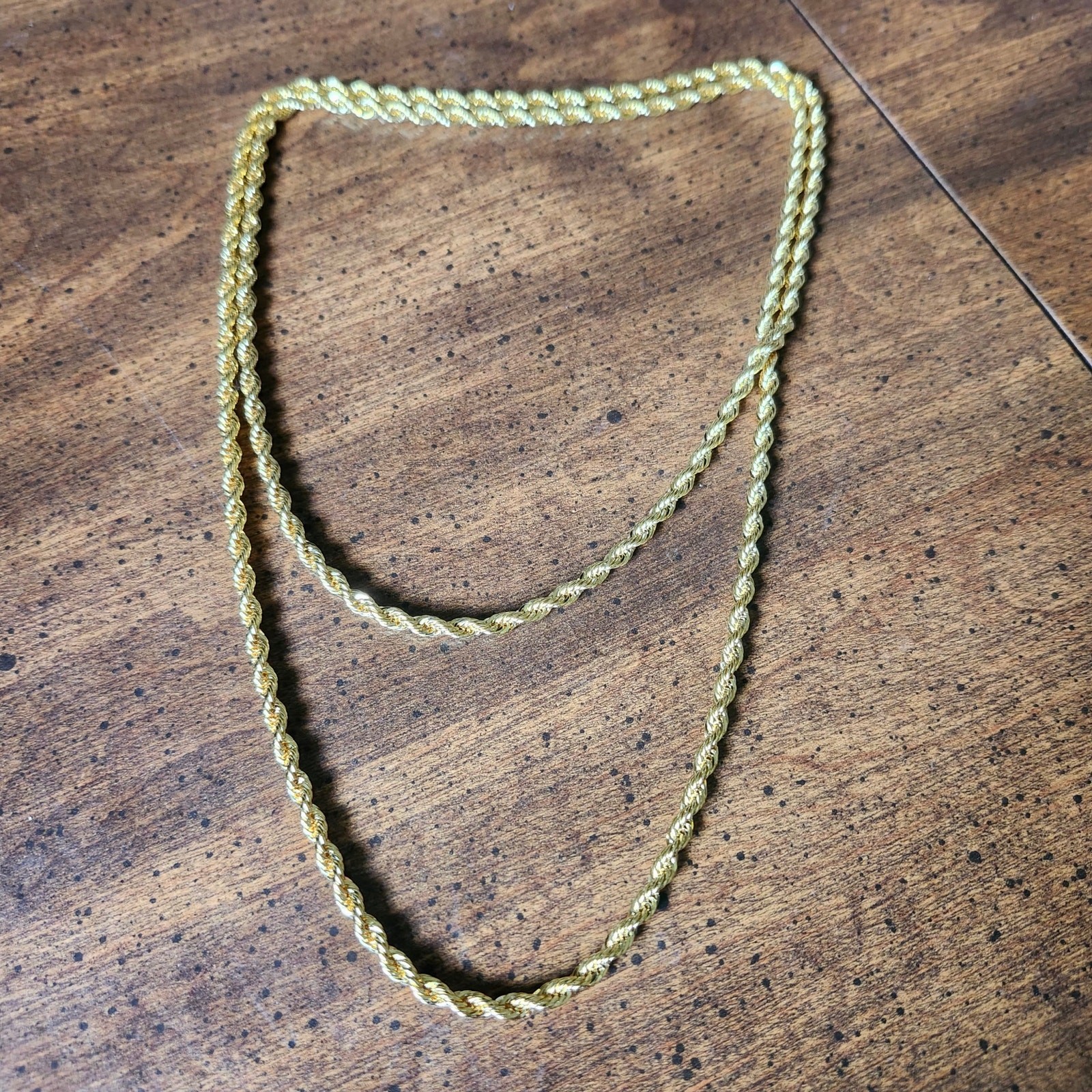 Gold Tone Rope Chain Necklace 39 Inch Braided Twisted Costume Slipover Layering