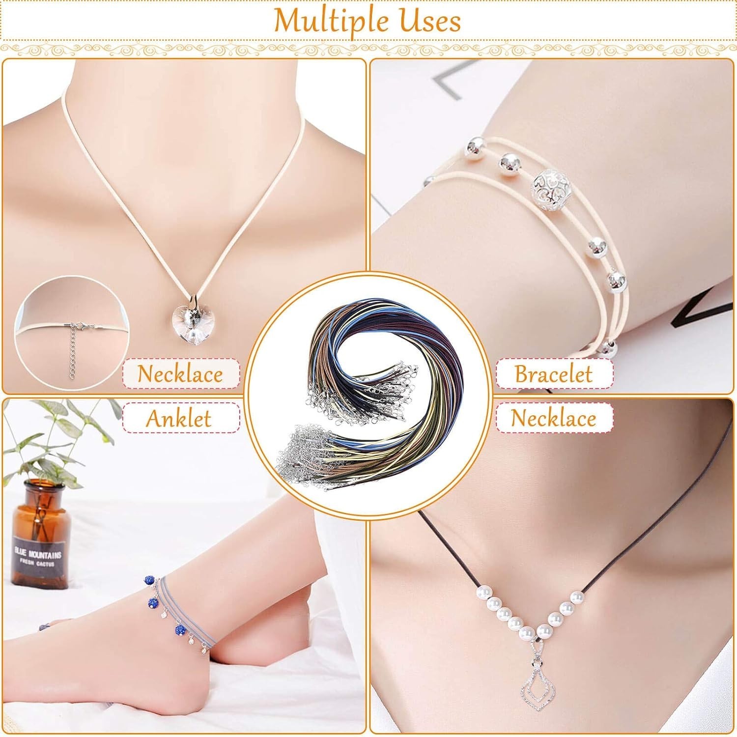 Waxed Cotton Necklace Cord Set – 100 Strings, 18” for Custom Jewelry Creations