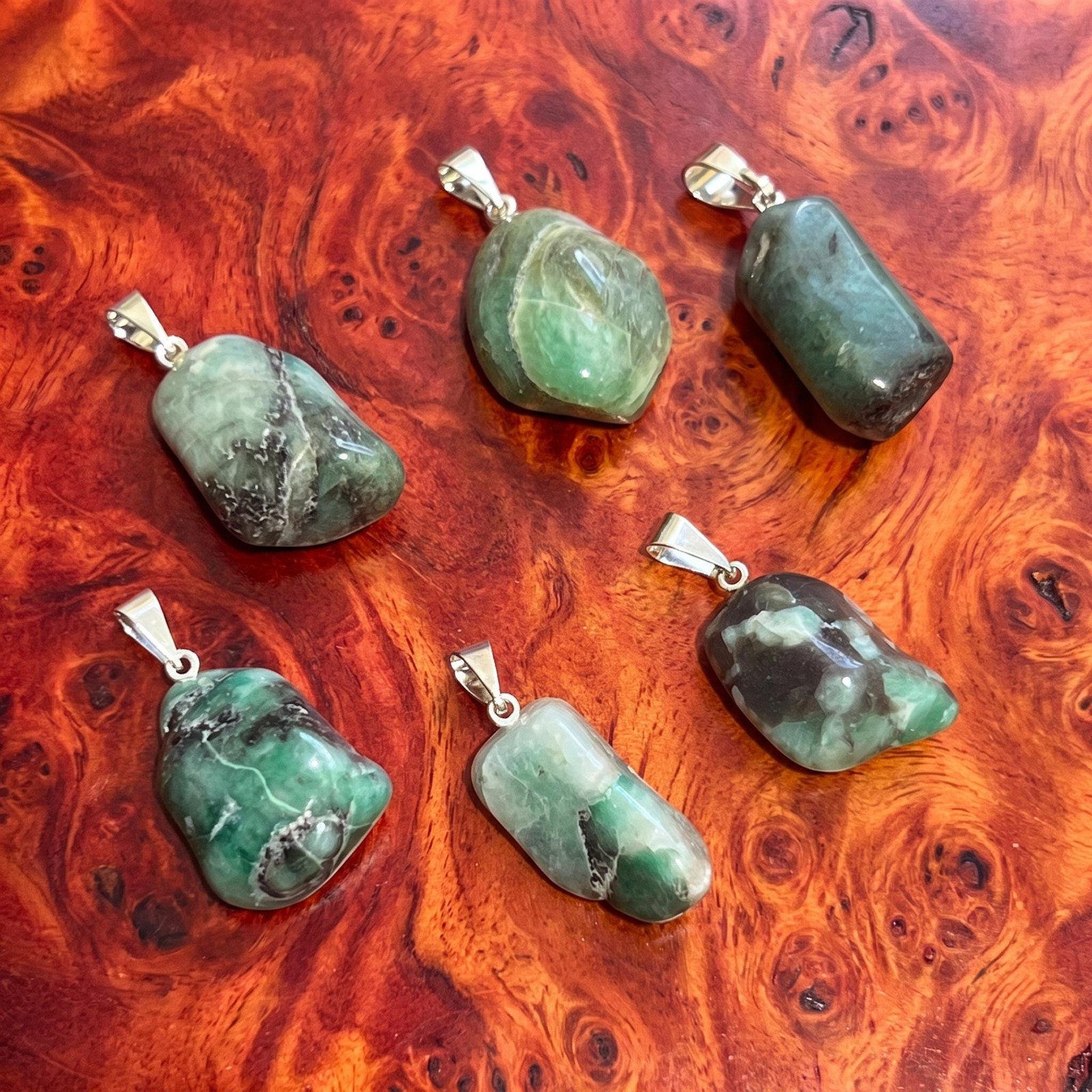 Small Emerald Tumbled Crystal Pendant (Silver Bail) Genuine Brazil Mineral