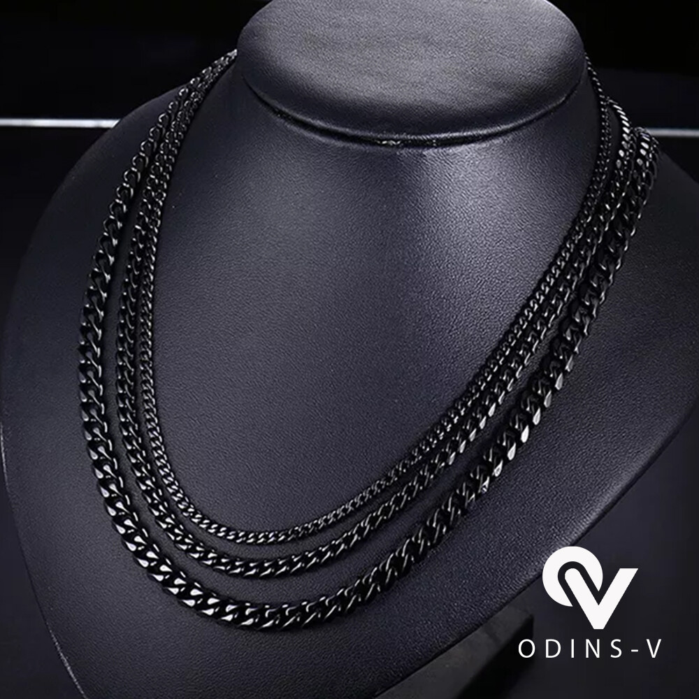 Mens Womens Chain Silver Gold Black Cuban Link Necklace 3mm 5mm 7mm 9mm 11mm 15m