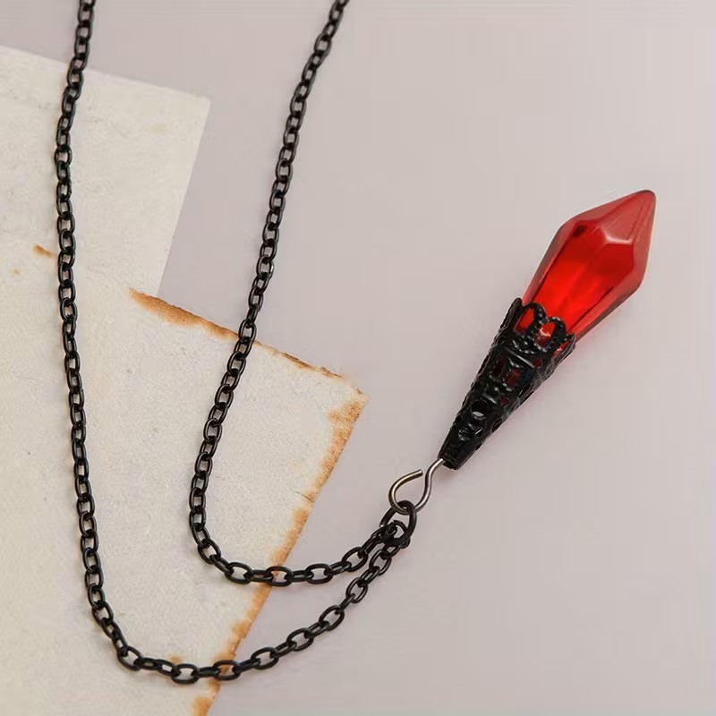 Red Gothic Pendulum Pendant Necklace Witchy Cosplay Fantasy Jewelry Amulet