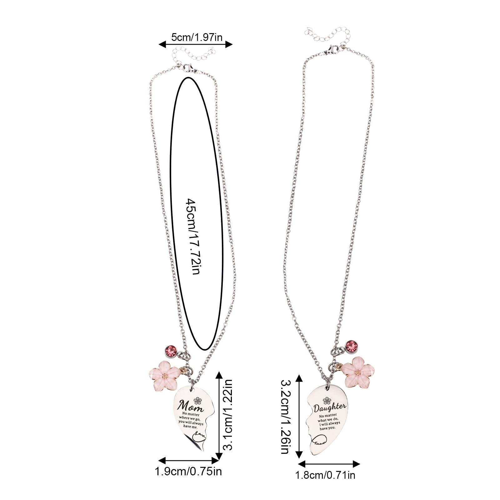 2 Pcs Mother and Daughter Heart Matching Necklace Set for Christmas Birthday