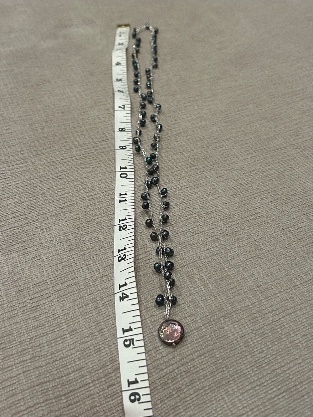 Delicate peacock Black Pearl Station Long Necklace with coin pearl Pendant