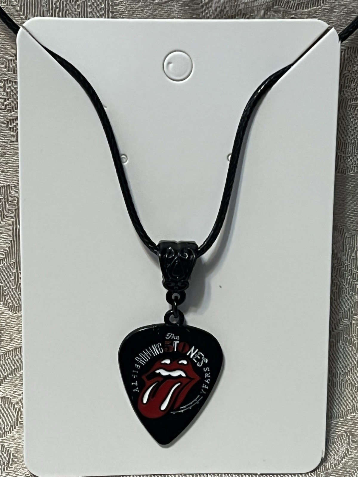 Rock Band Rolling Stones Black Pendant Black PU Leather Necklace Festival 18”