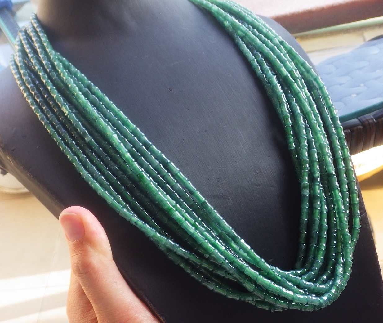 1 Pcs Video Certified Natural A Jade Jadeite Bamboo Bead Necklace 项链 122924
