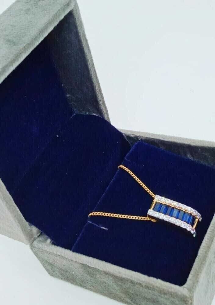3.Ct Baguette Cut Lab Created Blue Sapphire Pendant Chain 14K Yellow Gold Plated