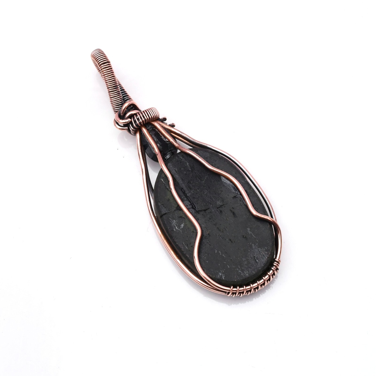 Black Tourmaline Pendant Copper Wire Wrapped Handmade Jewelry Pendant 2.15″
